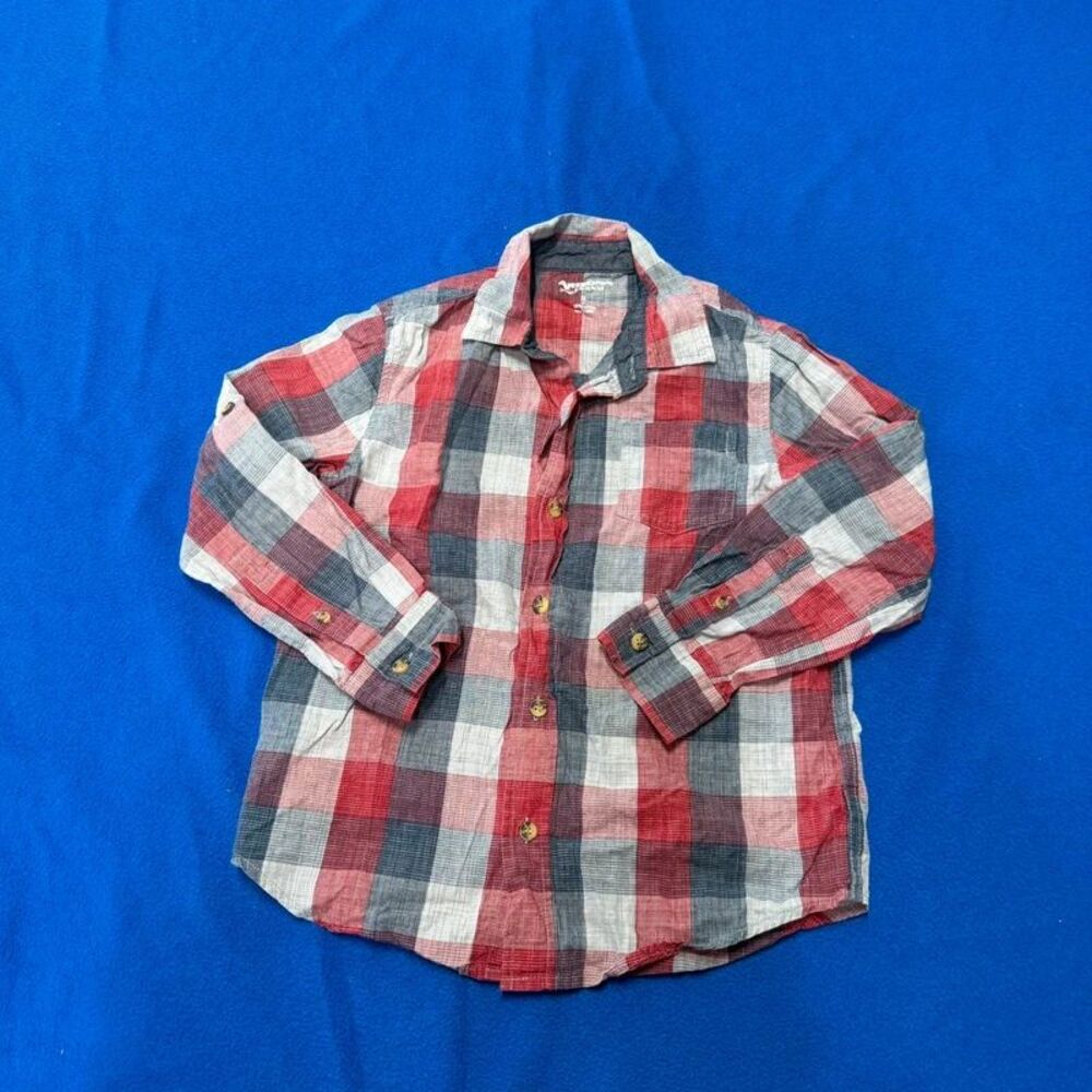 Arizona Jean Company kids xl 7 Red, Gray and White Plaid Casual Button-Down